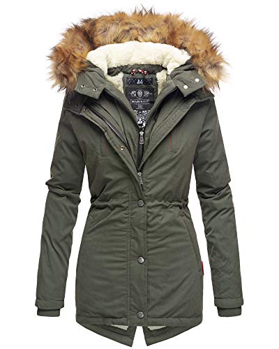 MARIKOO Damen Winter Jacke Parka Gefüttert mit Kapuze & Kunstpelz Olive 36 - S MARIKOO Damen Winter Jacke Parka Gefüttert mit Kapuze & Kunstpelz Olive 36 - S von MARIKOO