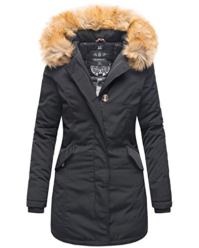 MARIKOO Damen Winter Jacke Parka Mantel Winterjacke warm gefüttert B362 [B362-Karmaa-Schwarz-Gr.XXL] von MARIKOO