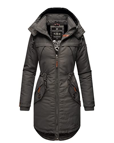 MARIKOO Damen Winter Jacke Parka Mantel Winterjacke warm gefüttert Kapuze B807 [B807-Kam-Anthrazit-Gr.S] von MARIKOO