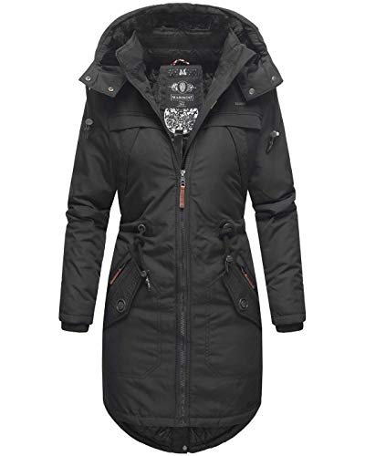 MARIKOO Damen Winter Jacke Parka Mantel Winterjacke warm gefüttert Kapuze B807 [B807-Kam-Schwarz-Gr.L] von MARIKOO