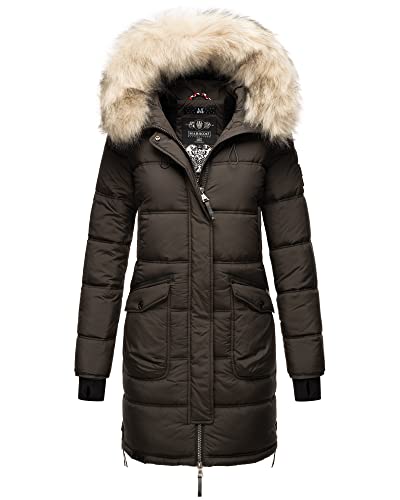 MARIKOO Damen Winter Jacke Stepp Parka Mantel Winterjacke warm gefüttert Kunstpelz CHASKAA XS-XXXL (Anthrazit, S) von MARIKOO