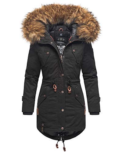 MARIKOO Damen Winter Jacke Stepp Parka Mantel Winterjacke warm gefüttert Kunstpelz LA VIVA S-XXL (S, Schwarz) von MARIKOO