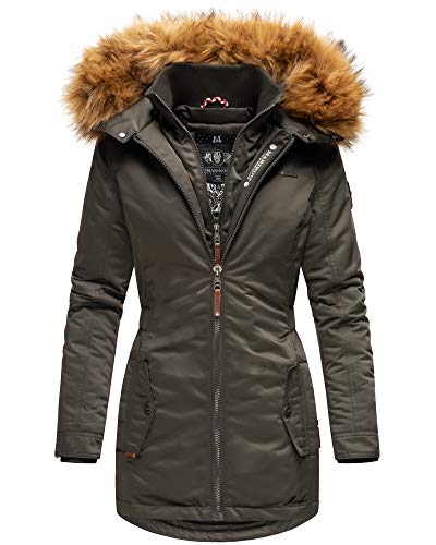 MARIKOO Damen Winter Jacke Stepp Parka Mantel Winterjacke warm gefüttert Kunstpelz SANAKOO S-XXL (L, Anthrazit) von MARIKOO