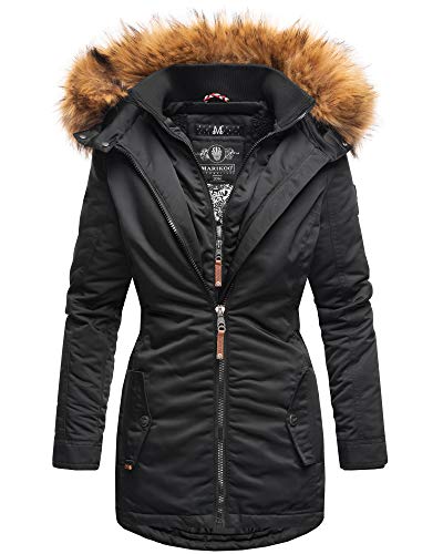 MARIKOO Damen Winter Jacke Stepp Parka Mantel Winterjacke warm gefüttert Kunstpelz SANAKOO S-XXL (XL, Schwarz) von MARIKOO