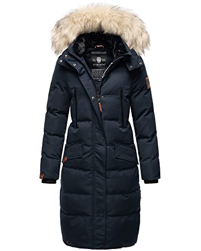 MARIKOO Damen Winter Jacke Stepp Parka Mantel Winterjacke warm gefüttert Kunstpelz Schneesternchen XS-XXL (XL, Navy) von MARIKOO