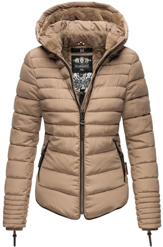 MARIKOO Damen Winter Jacke Steppjacke Stehkragen Teddyfell warm gefüttert B354 [B354-Amber-Taupe-Gr.XXL] von MARIKOO