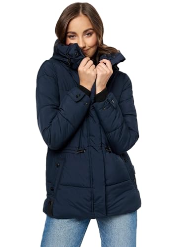 MARIKOO Damen Winter Jacke gesteppte Winterjacke Stepp warm B947 [B947-Akum-Navy-Gr.L] von MARIKOO