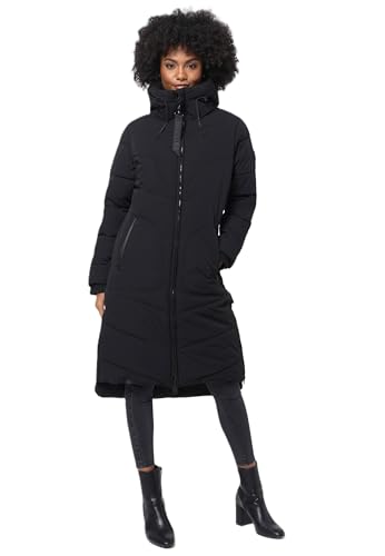 MARIKOO Damen Winterjacke Stepp Winter Jacke gesteppter Wintermantel warm lang Mantel [B949-Benik-Schwarz-Gr.M] von MARIKOO