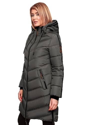 MARIKOO Damen Winter Steppjacke Mantel Parka Winterjacke gesteppt B842 [B842-Armas-Anthrazit-Gr.XL] von MARIKOO