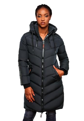 MARIKOO Damen Winter Steppjacke Mantel Parka Winterjacke gesteppt B842 [B842-Armas-Navy-Gr.L] von MARIKOO