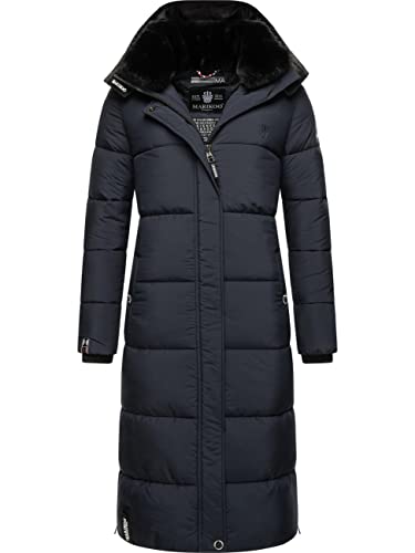 MARIKOO Damen Wintermantel Warmer Steppmantel lang mit Abnehmbarer Kapuze Reliziaa Navy Gr. XL von MARIKOO