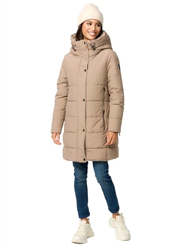 MARIKOO Damen Winterjacke Stepp Winter Jacke Übergang Steppjacke lang warm Kapuze B987 [B987-Karumik-Taupe-Grey-Gr.L] von MARIKOO