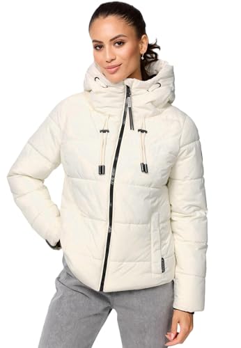 MARIKOO Damen Winterjacke Steppjacke Winter Jacke gesteppt warm mit Kapuze B977 [B977-Shimo-Offwhite-Gr.L] von MARIKOO