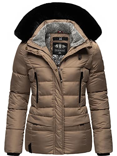 MARIKOO Damen Winterjacke Steppjacke mit abnehmbarem Kunstfell und Kapuze Loveleen Taupe Gr. XS von MARIKOO