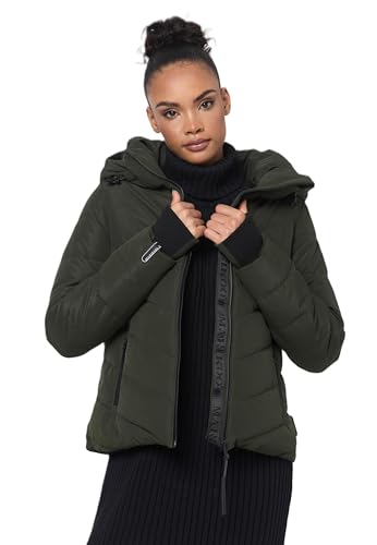 MARIKOO Winterjacke Damen (XS-XXL) - Wasserabweisend, Warm, Kapuze abnehmbar, Winddicht - Steppjacke, Frauen - Stehkragen, 4 Taschen, verlängerter Zipper - Dark Olive L von MARIKOO