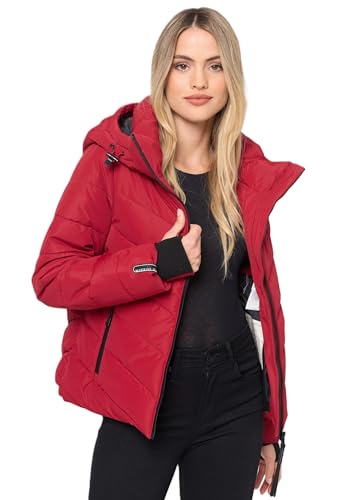 MARIKOO Winterjacke Damen (XS-XXL) - Wasserabweisend, Warm, Kapuze abnehmbar, Winddicht - Steppjacke, Frauen - Stehkragen, 4 Taschen, verlängerter Zipper - Dark Red M von MARIKOO