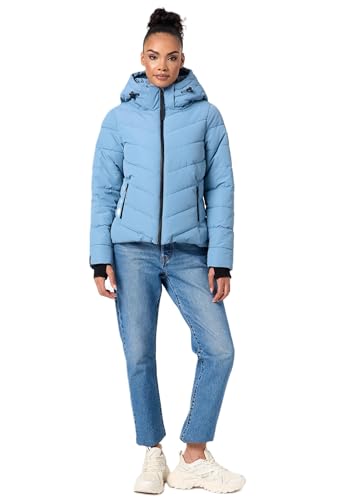 MARIKOO Winterjacke Damen (XS-XXL) - Wasserabweisend, Warm, Kapuze abnehmbar, Winddicht - Steppjacke, Frauen - Stehkragen, 4 Taschen, verlängerter Zipper - Blue S von MARIKOO