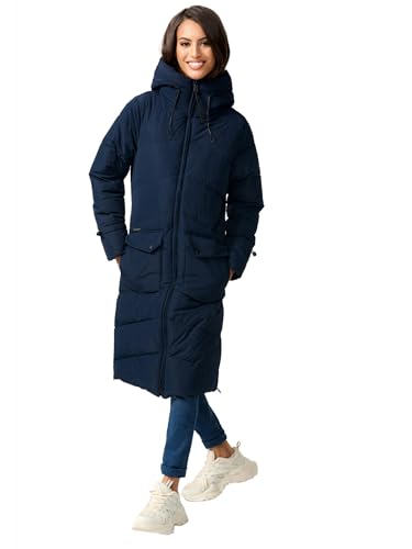 MARIKOO Damen Winterjacke gesteppt lang gesteppte Winter Jacke warm Kapuze B984 [B984-Tomom-Navy-Gr.XL] von MARIKOO