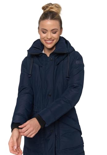 MARIKOO Damen Winterjacke lange Stepp Winter Jacke warm gesteppt B948 [B948-Ayum-Navy-Gr.S] von MARIKOO