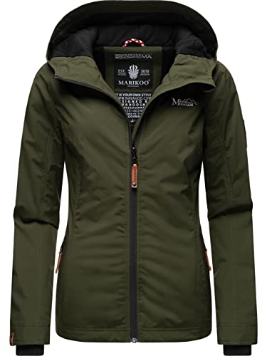 MARIKOO leichte Damen Übergangsjacke kurz Outdoor-Jacke mit Jersey-Innenfutter und großer Kapuze Brombeere Olive Gr. S von MARIKOO