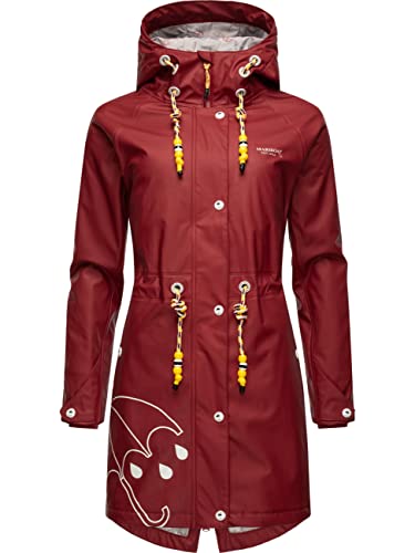 MARIKOO Damen Übergangsjacke Regenmantel wasserdicht lang warm gefüttert mit Kapuze Dancing Umbrella Blood Red Gr. M von MARIKOO