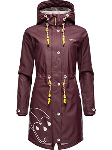 MARIKOO Damen Übergangsjacke Regenmantel wasserdicht lang warm gefüttert mit Kapuze Dancing Umbrella Wine Gr. S von MARIKOO