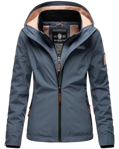 MARIKOO Designer Damen Übergangs Jacke leicht gefüttert Kapuze kurz B659 [B659-Erdbeer-Dusty-Blue-Gr.L] von MARIKOO