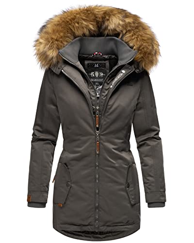 MARIKOO Designer Damen Winter Jacke Parka Mantel Teddyfell warm gefüttert B825 [B825-Sanak-Anthrazit-Gr.S] von MARIKOO