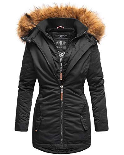 MARIKOO Designer Damen Winter Jacke Parka Mantel Teddyfell warm gefüttert B825 [B825-Sanak-Schwarz-Gr.XL] von MARIKOO