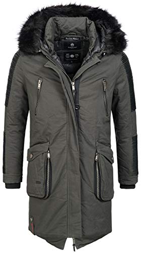 MARIKOO Herren Winter Jacke Winterjacke Parka warm lang Kunstfell Biker B644 [B644-Warrior-Grau-Gr.S] von MARIKOO