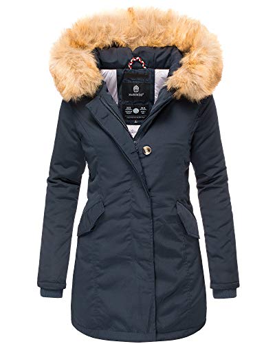 MARIKOO Karmaa Damen Winter Jacke Parka Mantel Winterjacke gefüttert Blau 36 - S von MARIKOO