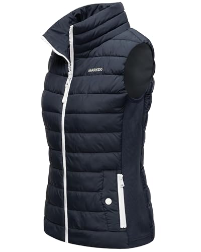 MARIKOO leicht gefütterte Damen Steppweste Übergangsjacke mit elastischen Rippbündchen an der Seite und hohem Kragen Reimii Navy Gr. S von MARIKOO