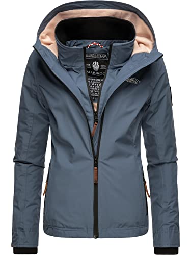 MARIKOO leicht gefütterte Damen Übergangsjacke kurz Outdoor-Jacke mit kuscheligem Fleece-Innenfutter und großer Kapuze Erdbeere Dusty Blue Gr. S von MARIKOO