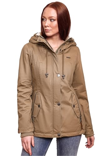 MARIKOO warme Damen Winter Jacke Teddyfell gefütterte Winterjacke B802 [B802-Bik-Taupe-Gr.S] von MARIKOO