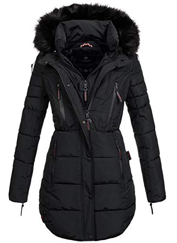 MARIKOO warme Damen Winter Jacke Winterjacke Parka Stepp Mantel lang B401 [B401-Moonshine-Schwarz-Gr.L] von MARIKOO