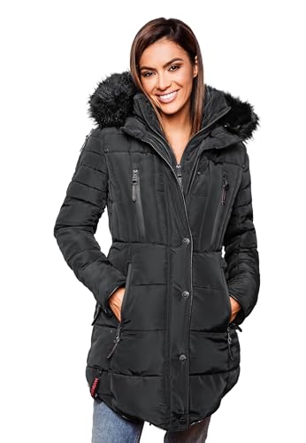 MARIKOO warme Damen Winter Jacke Winterjacke Parka Stepp Mantel lang B401 [B401-Moonshine-Schwarz-Gr.XL] von MARIKOO