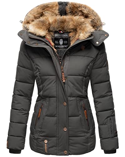 MARIKOO warme Damen Winter Jacke Winterjacke Steppjacke gefüttert Kunstfell B658 [B658-Nek-Anthrazit-Gr.XL] von MARIKOO