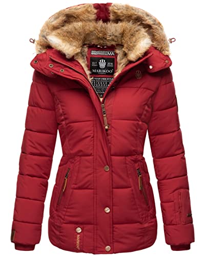 MARIKOO warme Damen Winter Jacke Winterjacke Steppjacke gefüttert Kunstfell B658 [B658-Nek-Dark-Red-Gr.M] von MARIKOO