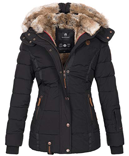 MARIKOO warme Damen Winter Jacke Winterjacke Steppjacke gefüttert Kunstfell B658 [B658-Nek-Schwarz-Gr.L] von MARIKOO