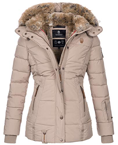 MARIKOO warme Damen Winter Jacke Winterjacke Steppjacke gefüttert Kunstfell B658 [B658-Nek-Taupe-Gr.XS] von MARIKOO