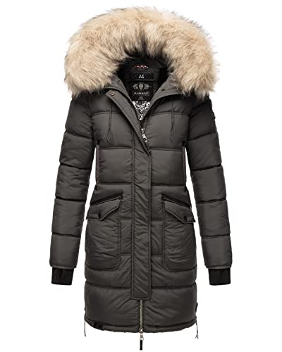 MARIKOO warme Damen Winterjacke gesteppt lang B879 [B879-Chask-Anthrazit-Gr.M] von MARIKOO