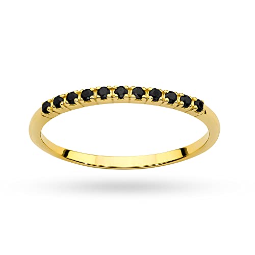 MARKO Damen-Goldring mit schwarzen Diamanten 0.09Ct, 14 Karat Gold (585) | Goldring inklusive Box | Goldring für Frauen (Schwarzer Diamant, 64 (20.5)) von MARKO