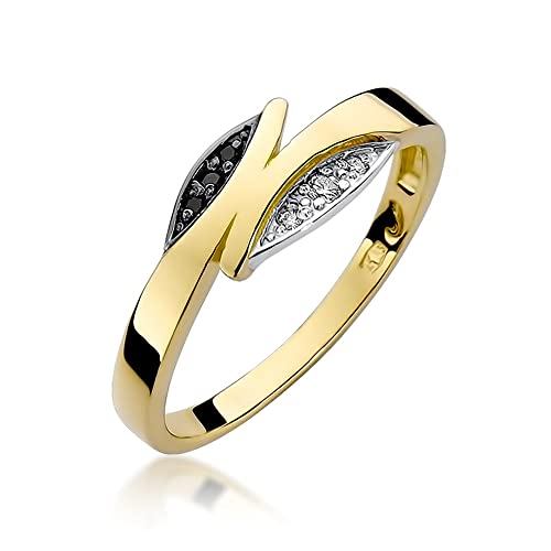 MARKO Damen goldring aus Gelbgold für Damen mit 0,05 Karat Diamanten und schwarze Diamanten Ring 14 Karat Gold (585) Goldring mit Box Goldring für Fraue (Gelbgold, 59 (18.8)) von MARKO