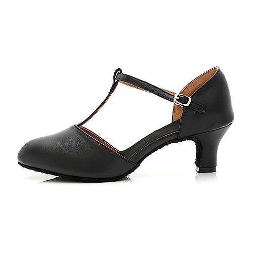 Damen Ballsaal Tanzschuhe Frauen Low Heel Flapper Schuhe Salsa Schuhe Tanzen Closed Toe Latin Hochzeit Praxis (Color : Noir, Size : 44 EU) von MARXAN