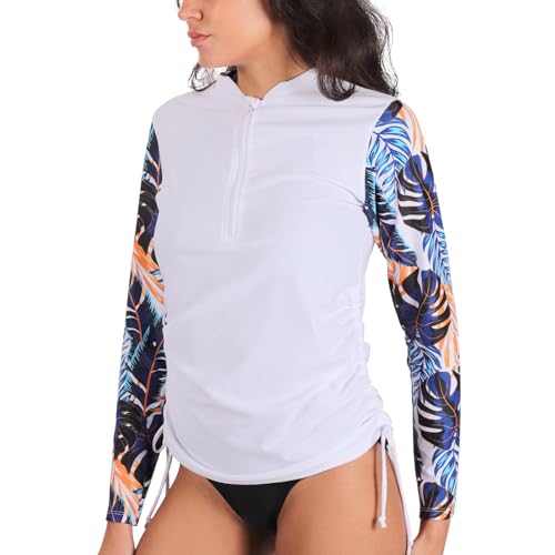 MASOCIO UV Shirt Damen Wasser Langarm Schwimmshirt Rashguard Badeshirt Badeanzug Frauen UV Schutz Schwimm Tshirt Surf Schnorchel Swim Schwimm Bade T Shirts Women Rash Guard XL Weiß von MASOCIO