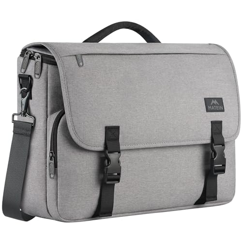 Business-Aktentasche für Herren, strapazierfähig, wasserabweisend, Laptoptasche mit Schultergurt für Studenten, leichte Umhängetasche, Arbeit, Computer, passend für 15.6 Zoll Notebook, Grau von MATEIN