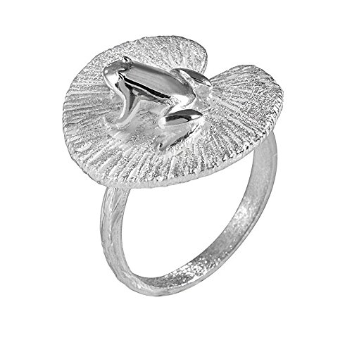 MATERIA Damen Ring Frosch auf Lotusblatt 925 Sterling Silber breit mattiert rhodiniert #SR-56, Ringgrößen:62 (19.7 mm Ø) von MATERIA by Matthias Wagner