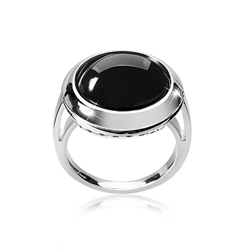 Materia Ring Onyx Silber 925 schwarz rund rhodiniert in Schmuckbox SR-153-62 von MATERIA by Matthias Wagner