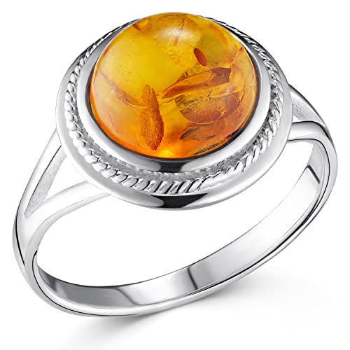 Materia Bernstein Ring Silber 925 Damen groß rund braun orange SR-170-57 von MATERIA by Matthias Wagner