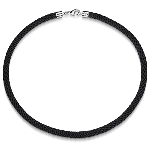 Materia Textil Halsband Damen - schwarze Kette Stoff geflochten 50cm K51_50cm von MATERIA by Matthias Wagner